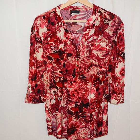 Cocomo Tunic Top Size Small Roll Tab Sz Small Red Black White Graphic - Picture 7 of 16